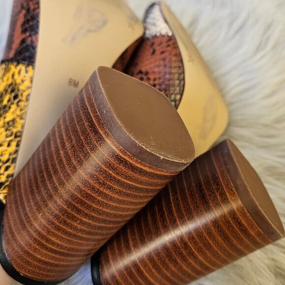 Gibson Latimer Block Heel Mules Snakeskin Print Goat Leather Slip on Size 8M - Picture 9 of 10